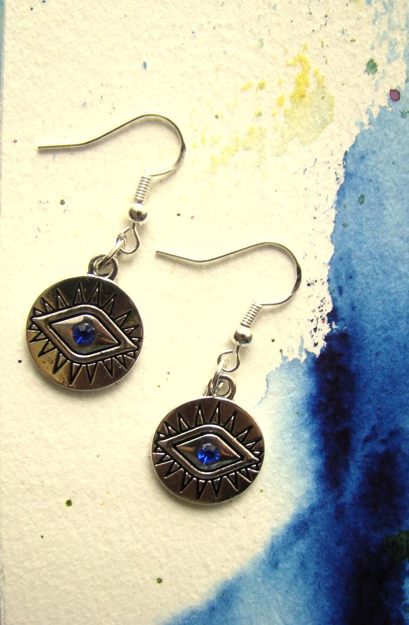 Boucles oreilles  oeil bleu grec crochets  argent 925 neuves création